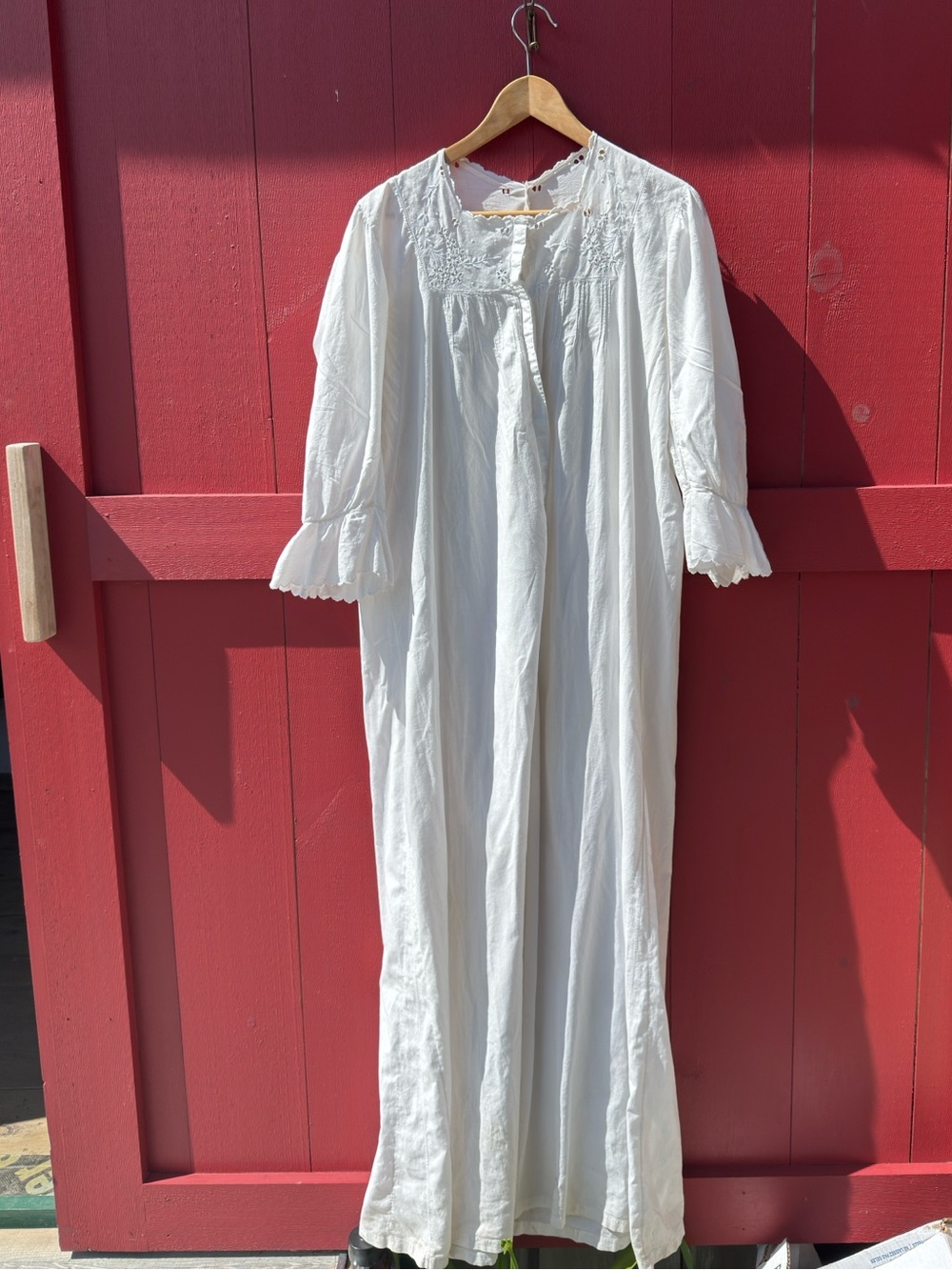 Vintage White Cotton Long Nightgown with Lace Trim